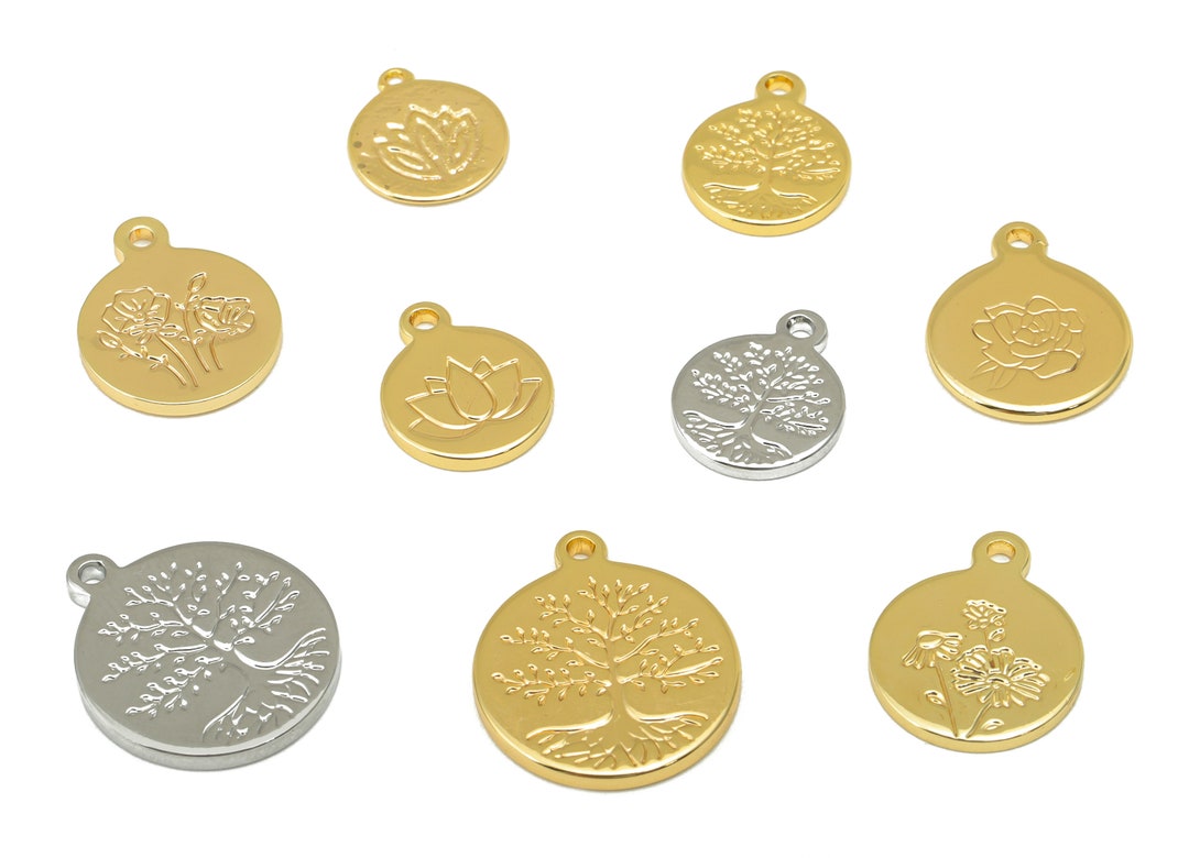 Gold Flower Charms Brass Engraved Lotus Lily Earrings Mini Etsy