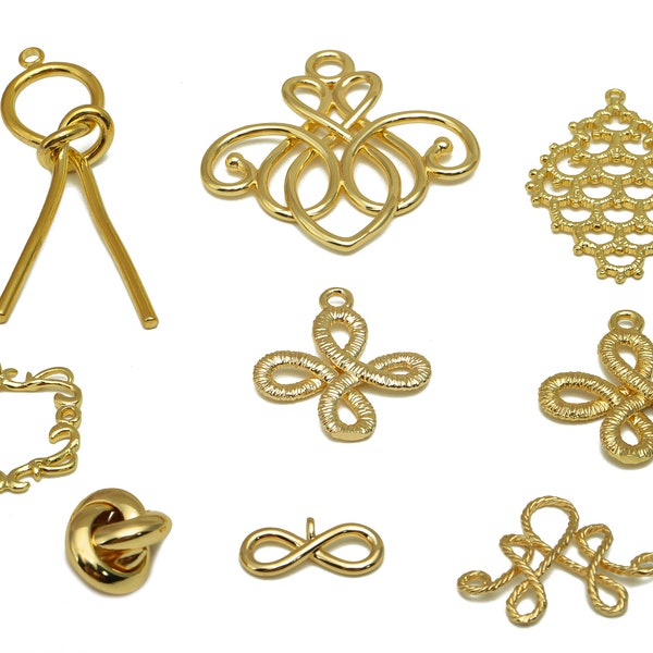 Gold Wire Charms, Brass Rings Bead, Textured Knot Earring Charm, Symbol Irregular Pendant, 18K Gold Plating Brass Infinity Charm With Loop