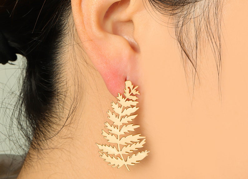 Gold Leaf Earring Stud, Brass Leaves Earring Post, Textured Botanical