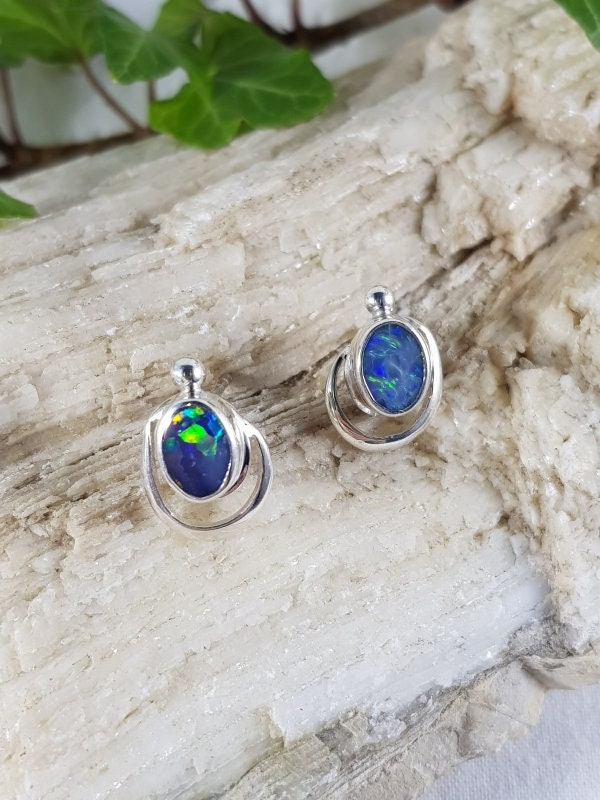 Stud earrings 925 silver with opal