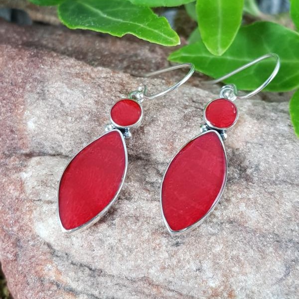 Earrings 925 silver with foam coral