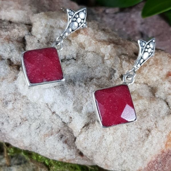 Stud earrings 925 silver with ruby
