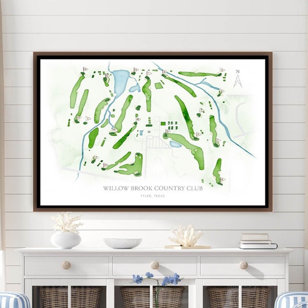 Willow Brook Golf Course Map, Texas Course Layout, Golfer Print Map of the Course Print, Canvas, Framed Canvas Office Golfing Wall Art Decor