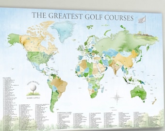 200 Top Golf Courses in USA and International Countries Around the World. Gift for Golfer Dad, Boss Retirement Golf Decor Wall Art Print