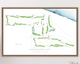 Horseshoe Bay Golf Course Map, Wisconsin Golfer Gift of Golf Map, Father's Sport Print Gift, Personalized Golfing Boss's Retirement Gift