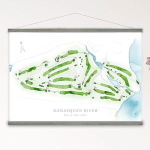 Manasquan River Golf Course Map, New Jersey Golfer, Watercolor Style Poster or Canvas Man Cave Golf Wall Art Print, Gift for Golfer Friend