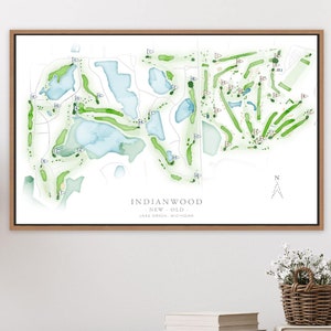 Indianwood Golf Course Map, MI Golf Club Course Layout, Fathers Golf Gift for Birthday, Pretty & unique Custom Golf Canvas Art or Poster