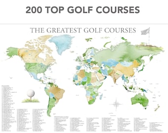 Top Golf Courses World Map, Best Golf in USA and Countries, Ultimate Gift for Golfer, Wall Art Print or Golf Quest Push Pin Map Canvas Art