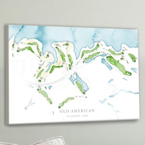Old America Golf Course Map, Texas Golfing Course Layout Course Map Poster or Canvas, Texan Golfer Framed Canvas, Executive Wall Art Print