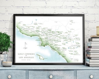 Ultimate Map of LA Golf Courses, Greater Los Angeles Golfing Print, Push Pin Map of Californian Golfing Wall Art, Golfer Office Artwork