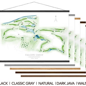 Falcon Crest Golf Course Map, Championship Course ID Golf Layout, Watercolor Print or Canvas Art for Golfer, Executive Office Golf Wife Gift