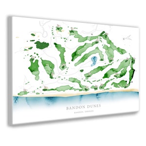 Bandon Dunes Golf Course Map, Bandon Course Layout Print Map of the Course Print or Canvas, Oregon Golf Wall Art, Framed Canvas Office Wall