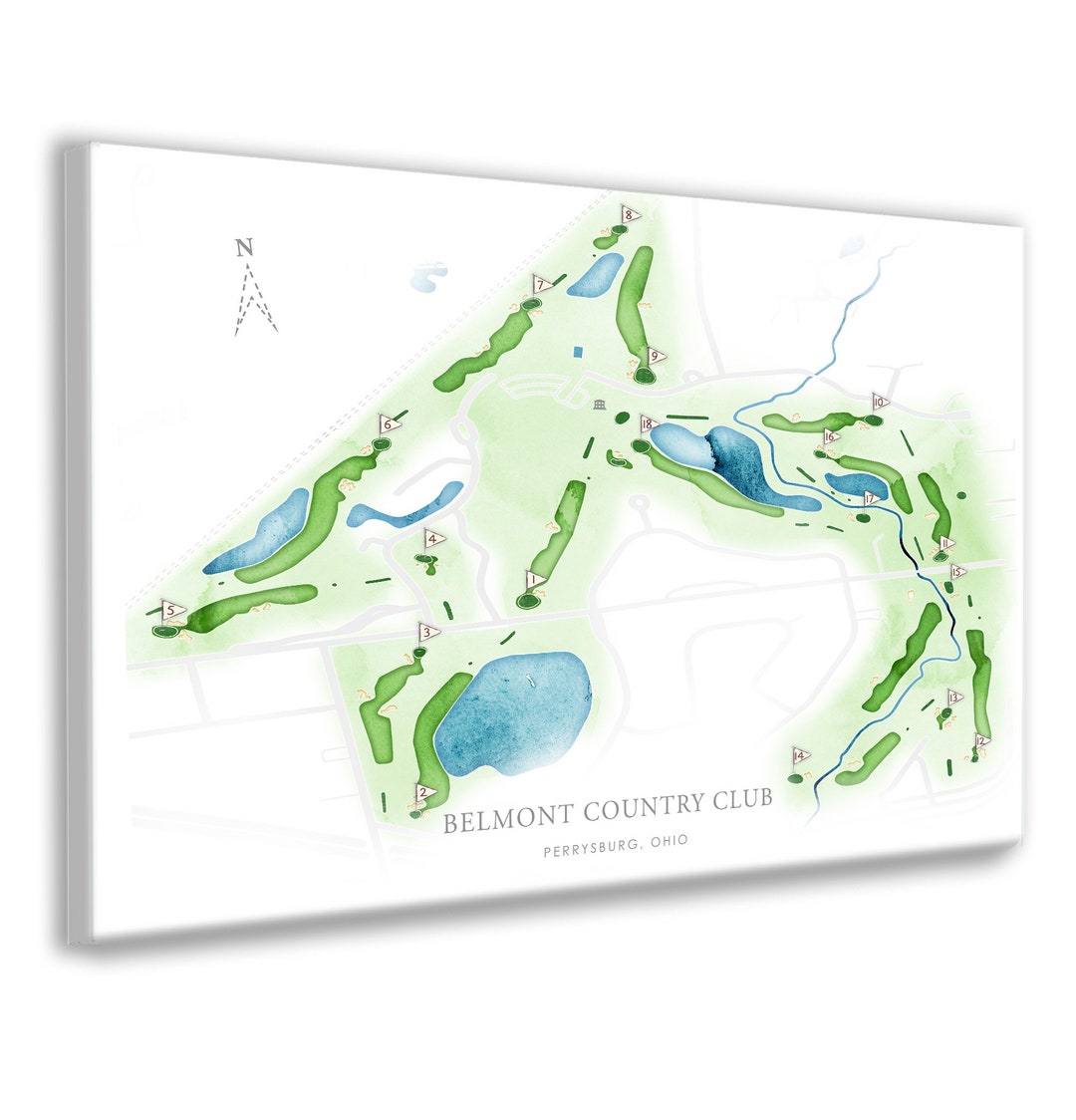 Belmont Golf Course Map, Country Club Course Layout, Ohio Golf Print