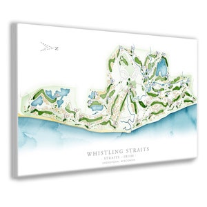 Whistling Straits Golf Course Map, Straits and Irish Layout, Wisconsin Golfer Gift, Golf Print for Office Golf Decor or Watercolor Golf Gift