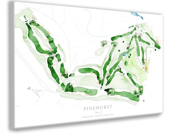 Pinehurst No.2 Golf Course Map Print, NC Golf Course Layout Print or Canvas Art, North Carolina Golf, Large Wall Art, Golfer Gift for Him