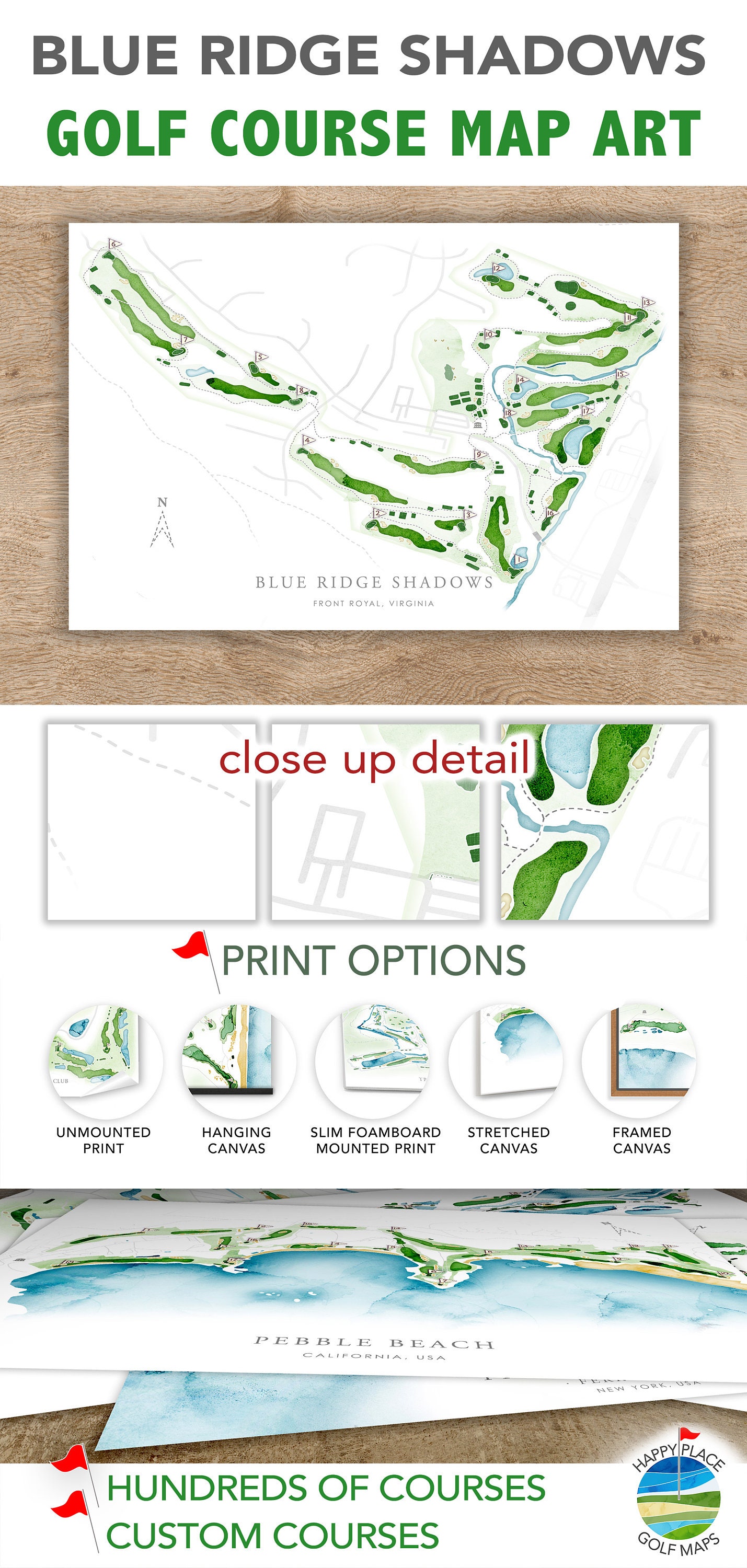 Blue Ridge Shadows Golf Course Map, Virginia Golfer Custom Wall Decor ...