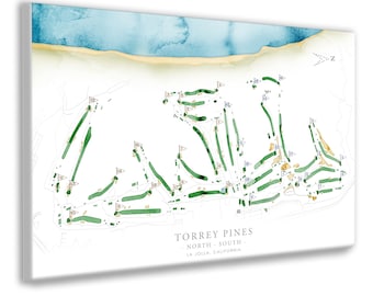 Torrey Pines Golf Course Map, North and South Courses, CA Golf Layout Print or Canvas Art for Golfer, Large Office Canvas Golf Gift for Dad