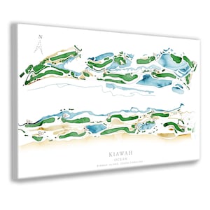 Kiawah Ocean Course Golf Course Map, Golf Decor Gift, South Carolina Kiawah Island Golf Layout, SC Golf Art Poster or Framed Canvas Wall Art