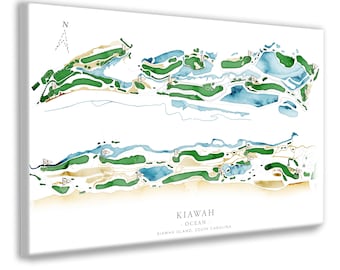 Kiawah Ocean Course Golf Course Map, Golf Decor Gift, South Carolina Kiawah Island Golf Layout, SC Golf Art Poster or Framed Canvas Wall Art