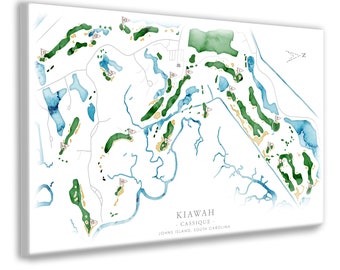 Cassique Kiawah Golf Course Map, South Carolina Golfer, Watercolor Golf Print of Kiawah Cassique Course Golf Gift, Kiawah Courses Set Avail.