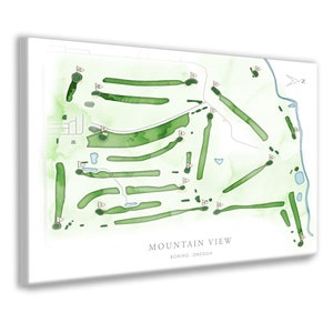 Mountain View Golf Course Map, Oregon Golf Course Layout, OR Golfer Gift, Retirement Golf Print for Office Golf Decor or Watercolor Golf Art