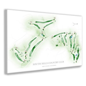 South Hills Golf Course Map, Californian Golf Course Layout, Personalized Golf Buddies Gift, Retirement Gift for Golfer Dad, Canvas Golf Map