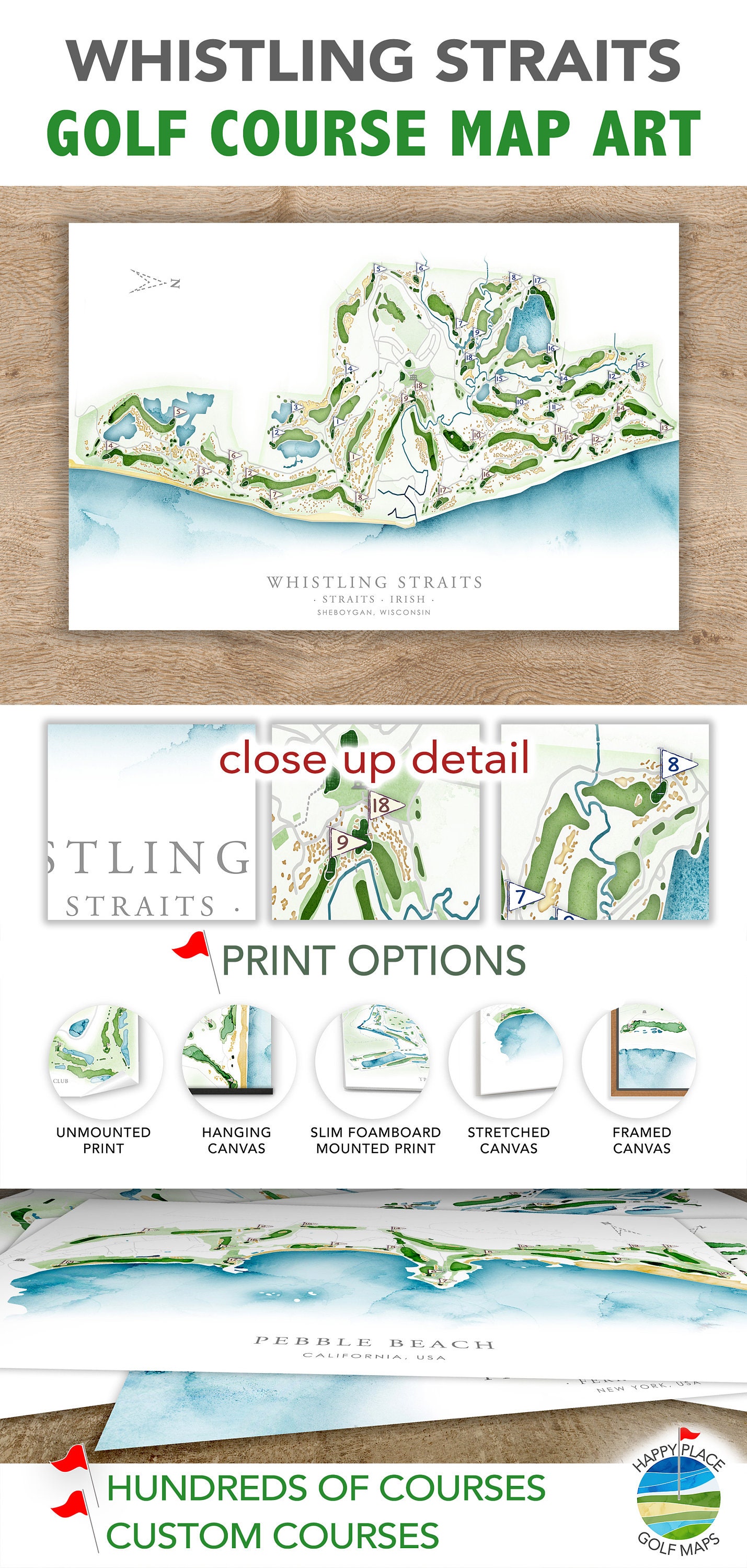 Whistling Straits Golf Course Map, Straits and Irish Layout, Wisconsin