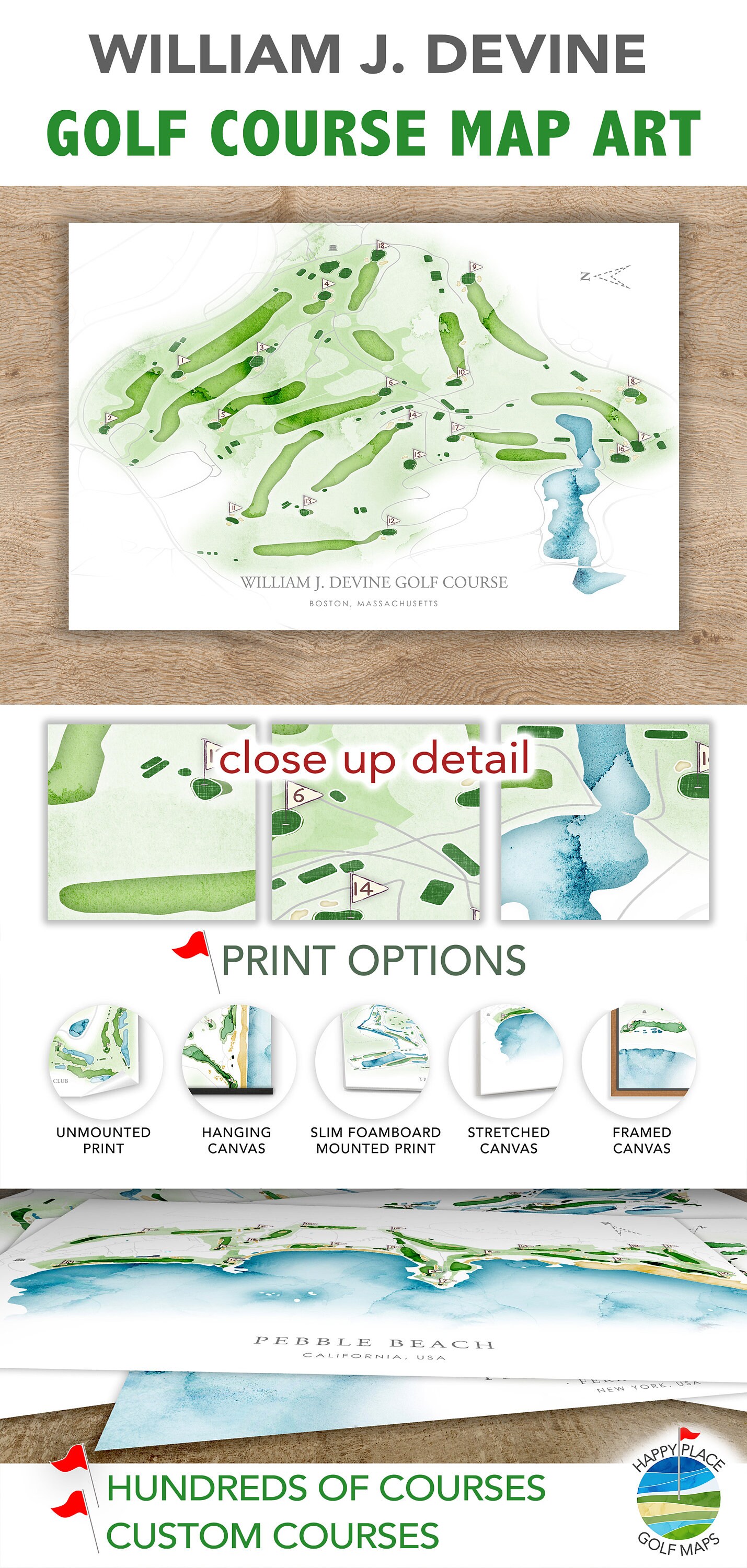 William J. Devine Golf Course Map Layout Golf Course in MA Etsy