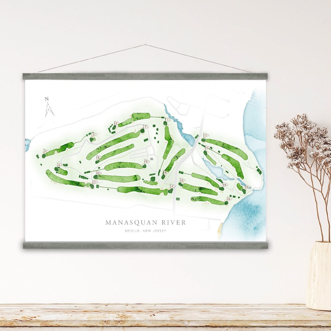 Manasquan River Golf Course Map, New Jersey Golfer, Watercolor Style