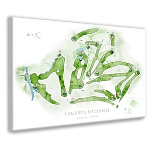 Augusta National Golf Course Map, Watercolor Style Print or Canvas of Georgia Golf Club Layout, GA Golfer Gift, Framed Golfing Office Art
