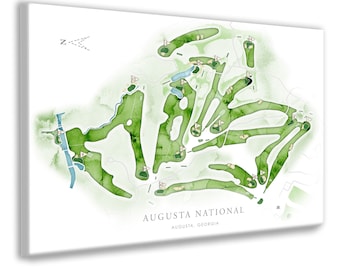Augusta National Golf Course Map, Watercolor Style Print or Canvas of Georgia Golf Club Layout, GA Golfer Gift, Framed Golfing Office Art
