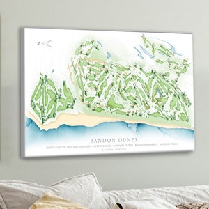 6 Bandon Dunes Golf Courses Map, Sheep Ranch,Old Macdonald Pacific Dunes, Bandon Trails, Preserve, Watercolor Golf Print, Oregon Golfer Gift
