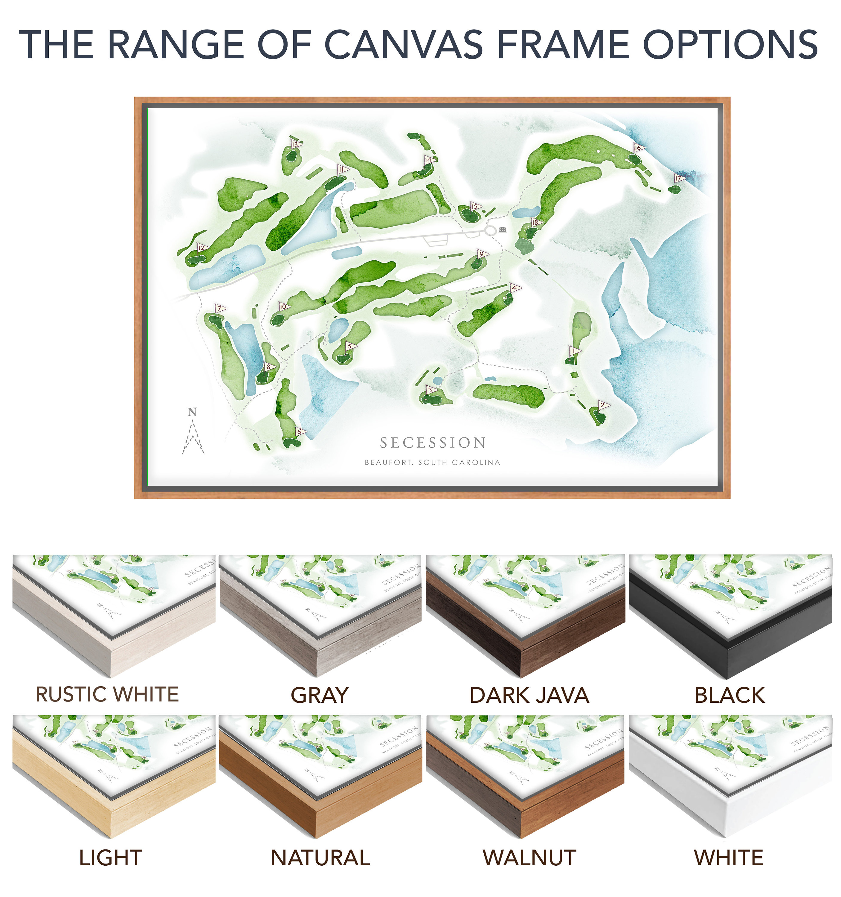 Secession Golf Course Map, SC Golf Club Layout Print, Framed Canvas