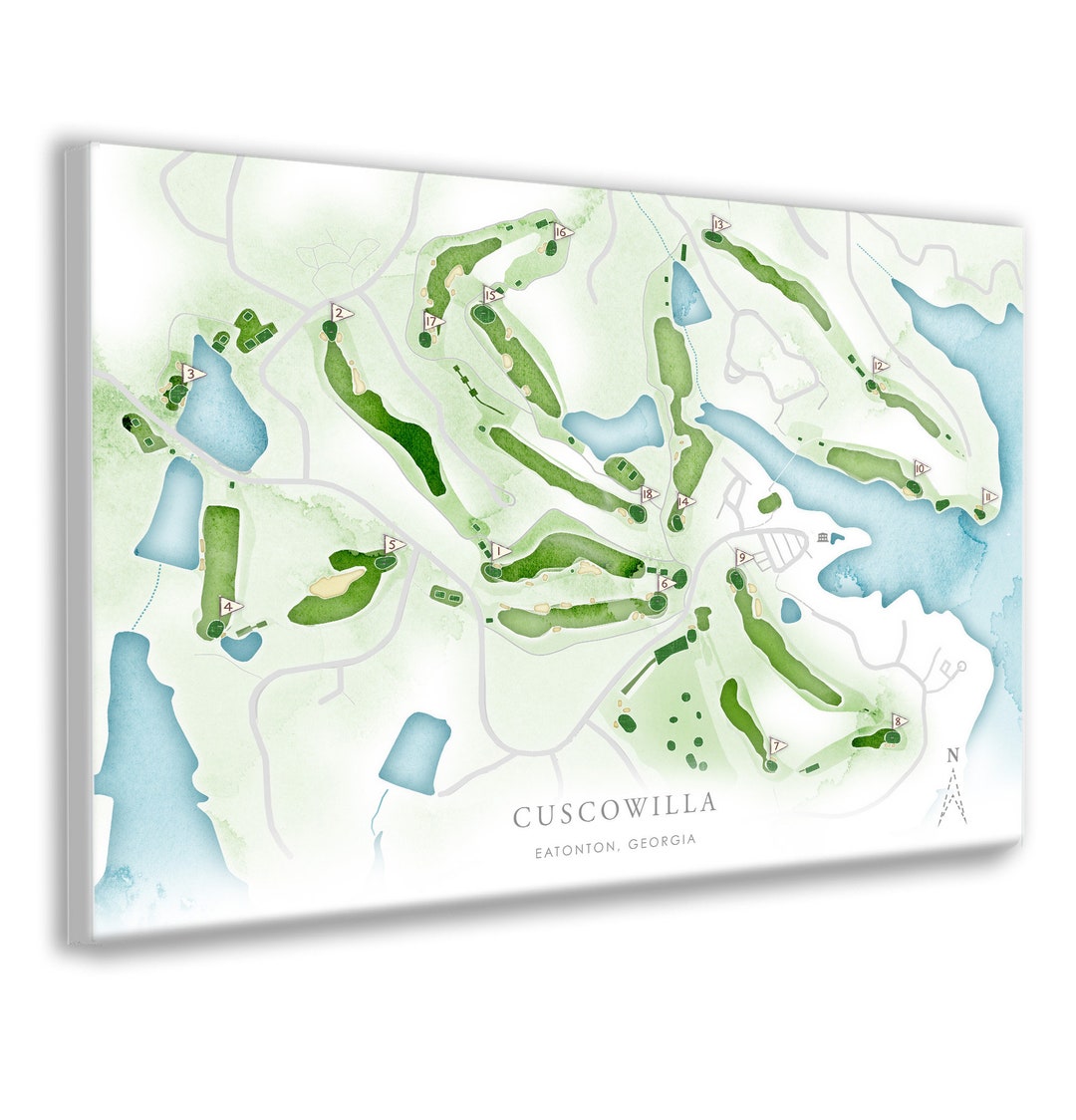 Cuscowilla Golf Course Map Georgia Golfer Watercolor Print of