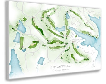 Cuscowilla Golf Course Map, Georgia Golfer, Watercolor Print of Cuscowilla Course Golf Gift for Personalized Golf Anniversary, Retirement