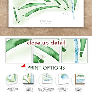 Wapsi Oaks Golf Course Map Watercolor Style Golf Layout of Course