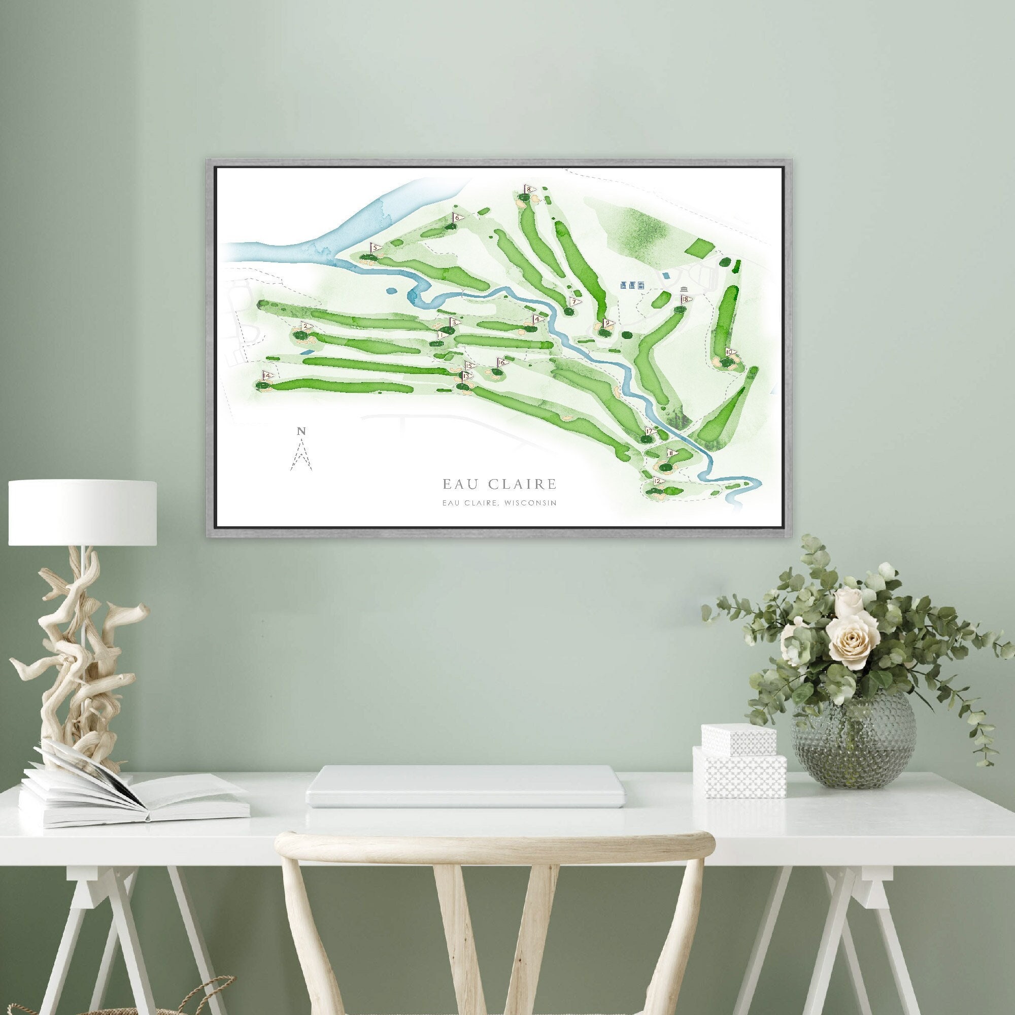Eau Claire Golf & Country Club, Golf Course Map Print or Canvas, Wisconsin Golfer Gift Print, Golf Buddy, Souvenir Framed Canvas Office Art