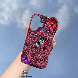 Cthulhu wine red eyes cream glue case for iphone 17 16e 16 15 14 13 pro max,samsung s25 edge s24 a56,google pixel 8 9 10 pro xl case