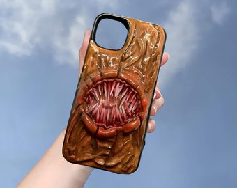 Horror Creepy 3D Horror Eyes Cream Glue-hoesje met ketting voor iPhone Air 17e 16 15 14 Pro Max, Samsung S26 FE S25 A56, Google pixel 10 Pro XL