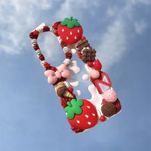 Cute strawberry cream phone case for iPhone 16e 16 15 14 Pro Max,Samsung S25 Edge S24 Ultra A55 A56 A36 A26 A16 A06,Google Pixel 8 9 9A Pro