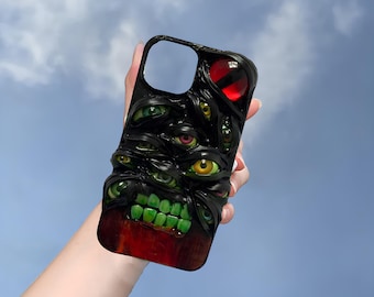 Funda con diseño de ojo rojo sangre 3D de Halloween para iPhone Duo 18 17 16 15 14 13 Pro Max, Samsung S26 FE S25 S24 A55 A56, Google Pixel 11 10 Pro