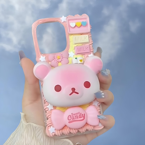 Lovely pink bear slow rebound decompression phone case, iPhone 15 14 Pro Max case,Samsung S23 Ultra S22 S24 case Google Pixel 7 Pro csae