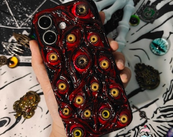 Custom halloween decor creepy eyes cream glue case for iPhone Air 17e 16 15 14 13 Pro max,Samsung S26 FE S25 Edge S24,Google pixel 10 Pro XL