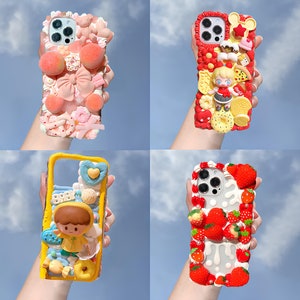 Cartoon Cute Dolls Cream Glue Case z łańcuchem do iPhone'a 16e 16 15 14 13 Pro Max, Samsung A56 A36 A16 S25 Edge S24, Google Pixel 8 9 9A Case