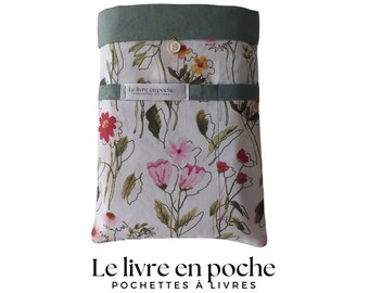 Pochette à livres de POCHES  tissu fleurs tout en vert, rose, rouge, blanc