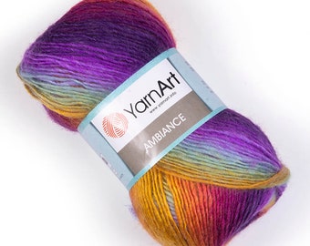 YARNART AMBIANCE - Multicolor Knitting Yarn, Gradient Yarn, Wool Yarn, Acrylic Yarn, Shawl Yarn, Soft Yarn, 20% Wool, 3.52 Oz, 273.40 Yds