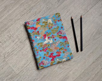 Japanese Cranes Reusable A5 Notebook Cover - Handmade Eco Stationery