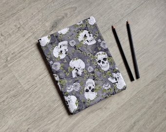 Grey Skulls Reusable A5 Notebook Cover - Handmade Eco Stationery