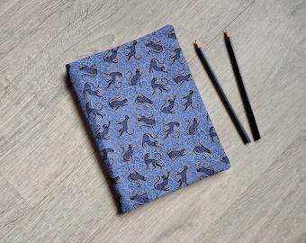 Blue Cats Reusable A5 Notebook Cover - Handmade Eco Stationery