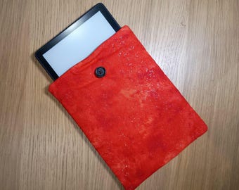 Red Sparkles E-Reader Slip Cover - Handmade Padded Fabric Pouch - Gift for Reader